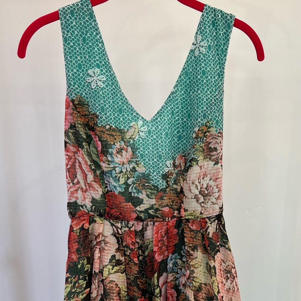 Darling Floral Midi Dress - Teal and Pink